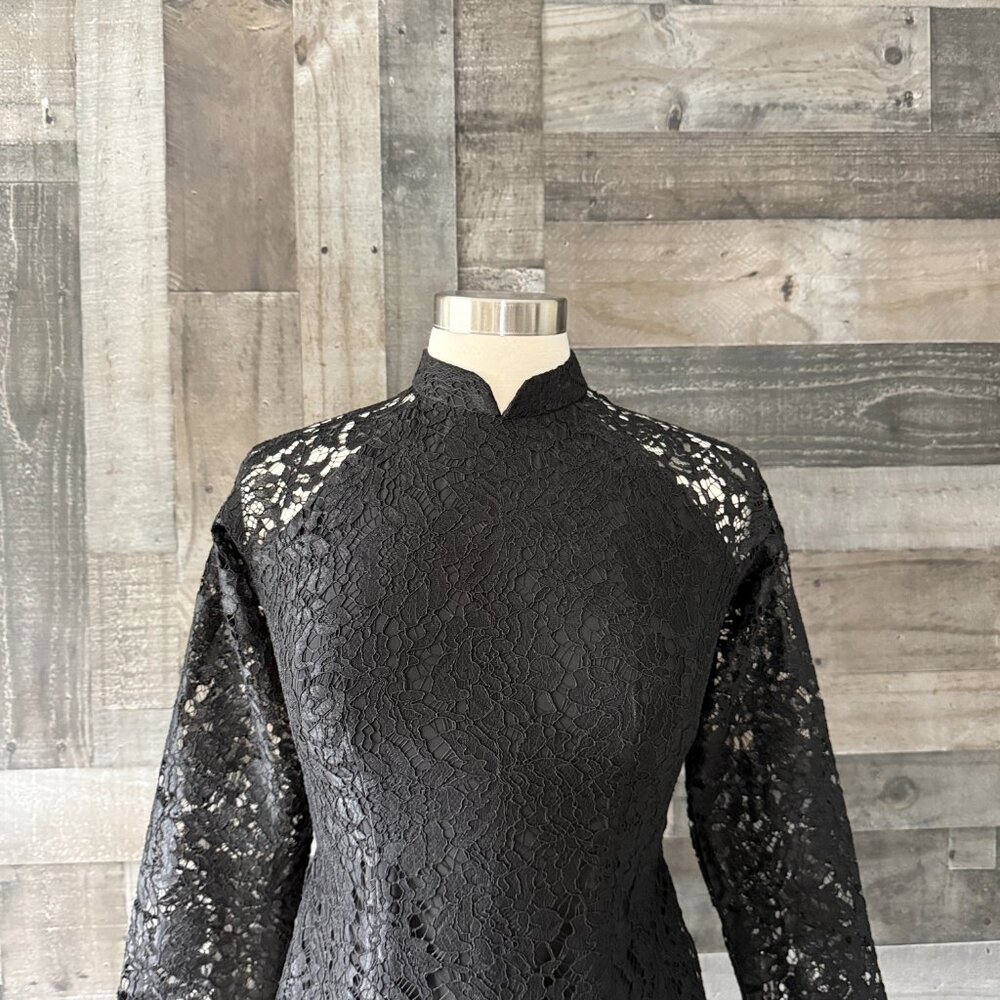 High neck black lace maxi dress large dark romance Victorian whimsigoth grunge - Picture 2 of 10